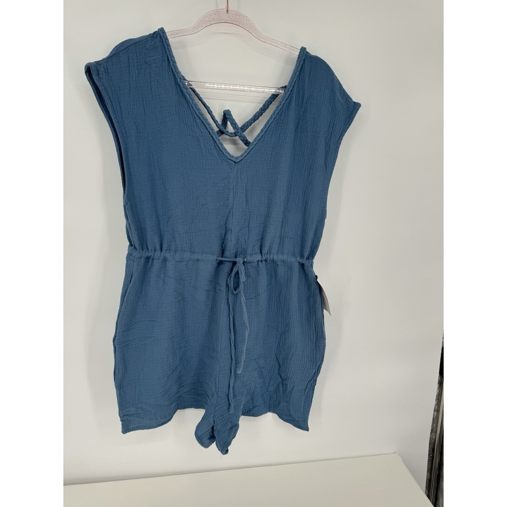 NWT New In 4 Oaklane Apparel Romper Blue Gray Sleeveless Womens Sz M